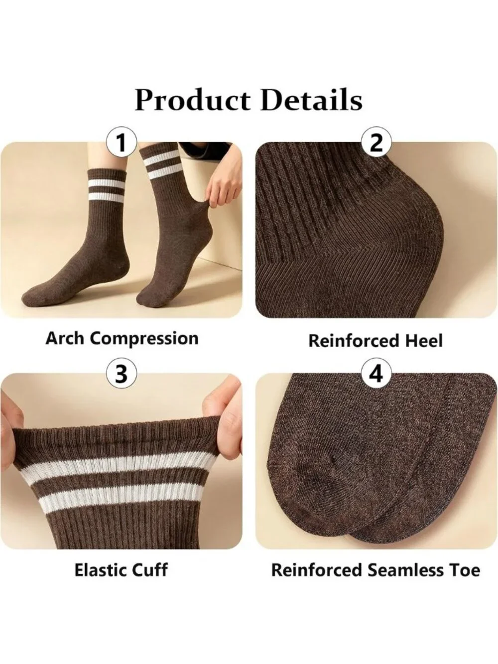 5 Pairs Women's Striped Crew Socks | Casual Cotton Ankle Socks for Sneakers